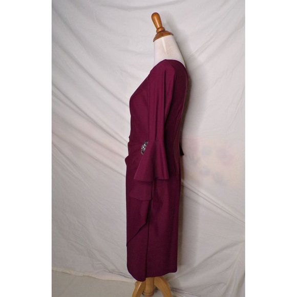 ALEX EVENINGS Bell Sleeve Wrap Dress Wine 8 NEW - Picture 6 of 9